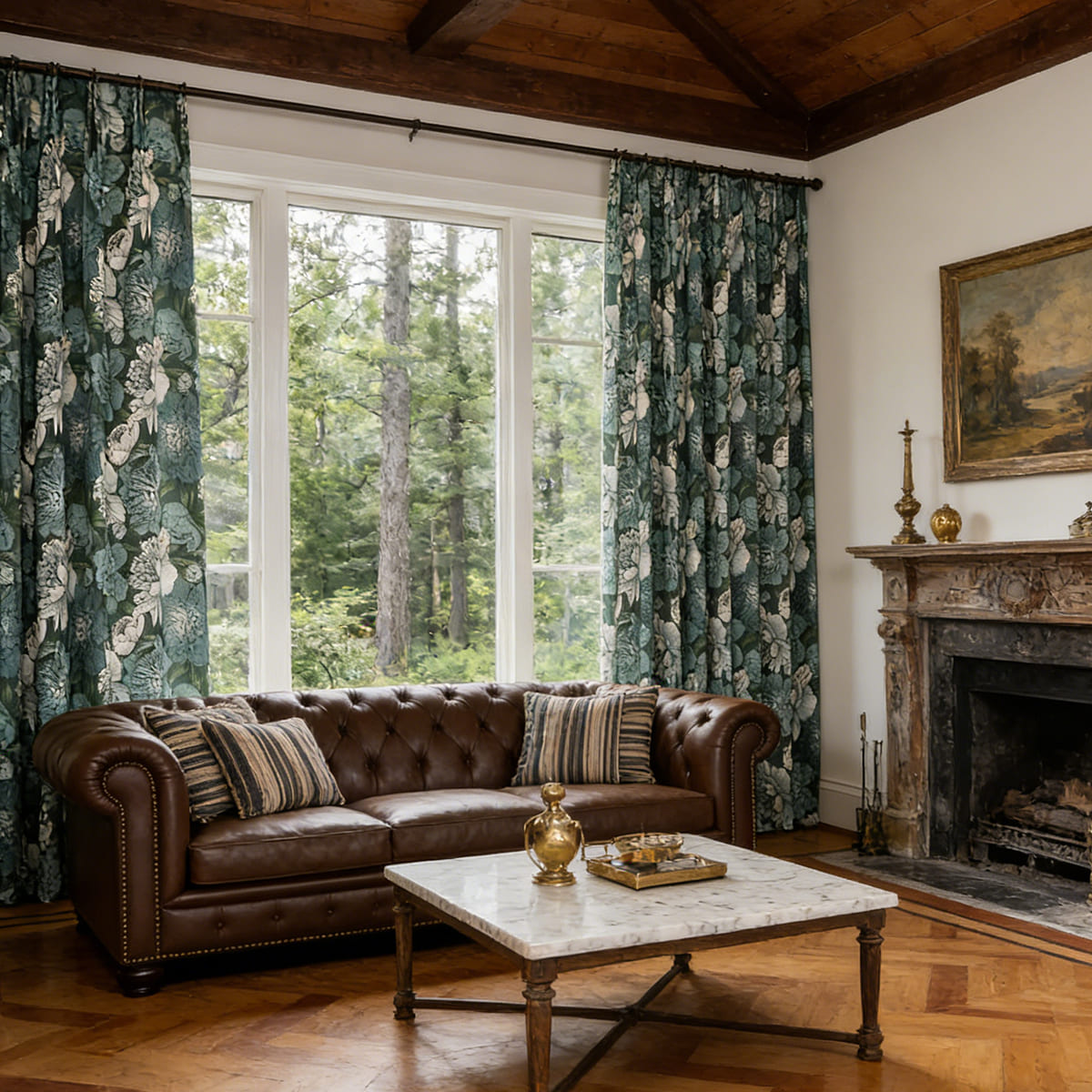 Turquoise Curtains Peony Flowers Curtains Pinch Pleat Drapes