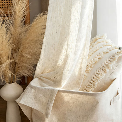 Linen Sheer Curtains Striped Voile for Living Room 2 Panels