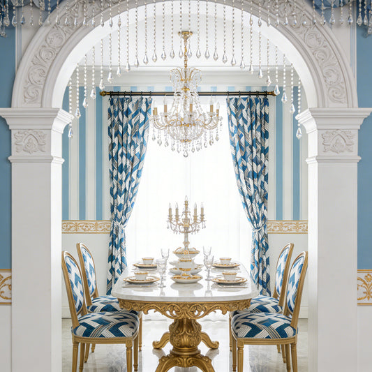 Preppy Coastal Navy White Geometric Chevron Pinch Pleat Curtains