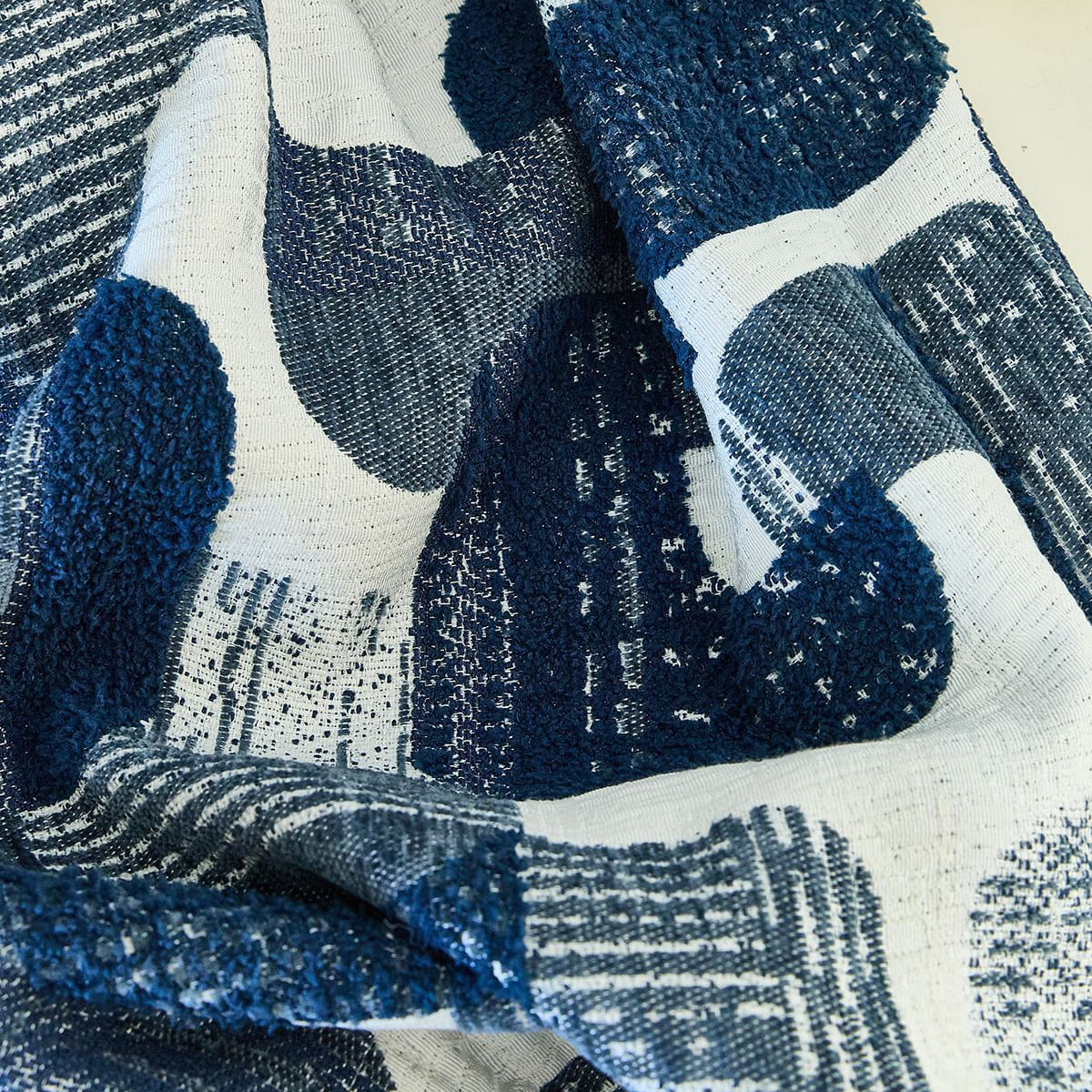 Soft Touch Indigo Blue Geometric Jacquard Curtains