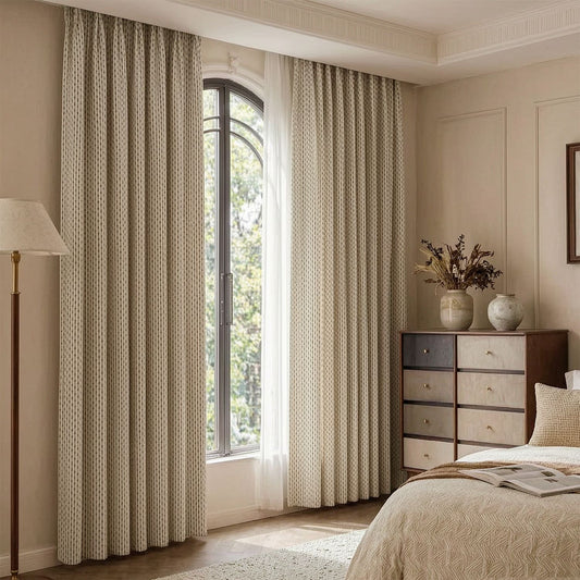 Minimalist Beige & Black Vertical Dot Striped Curtains