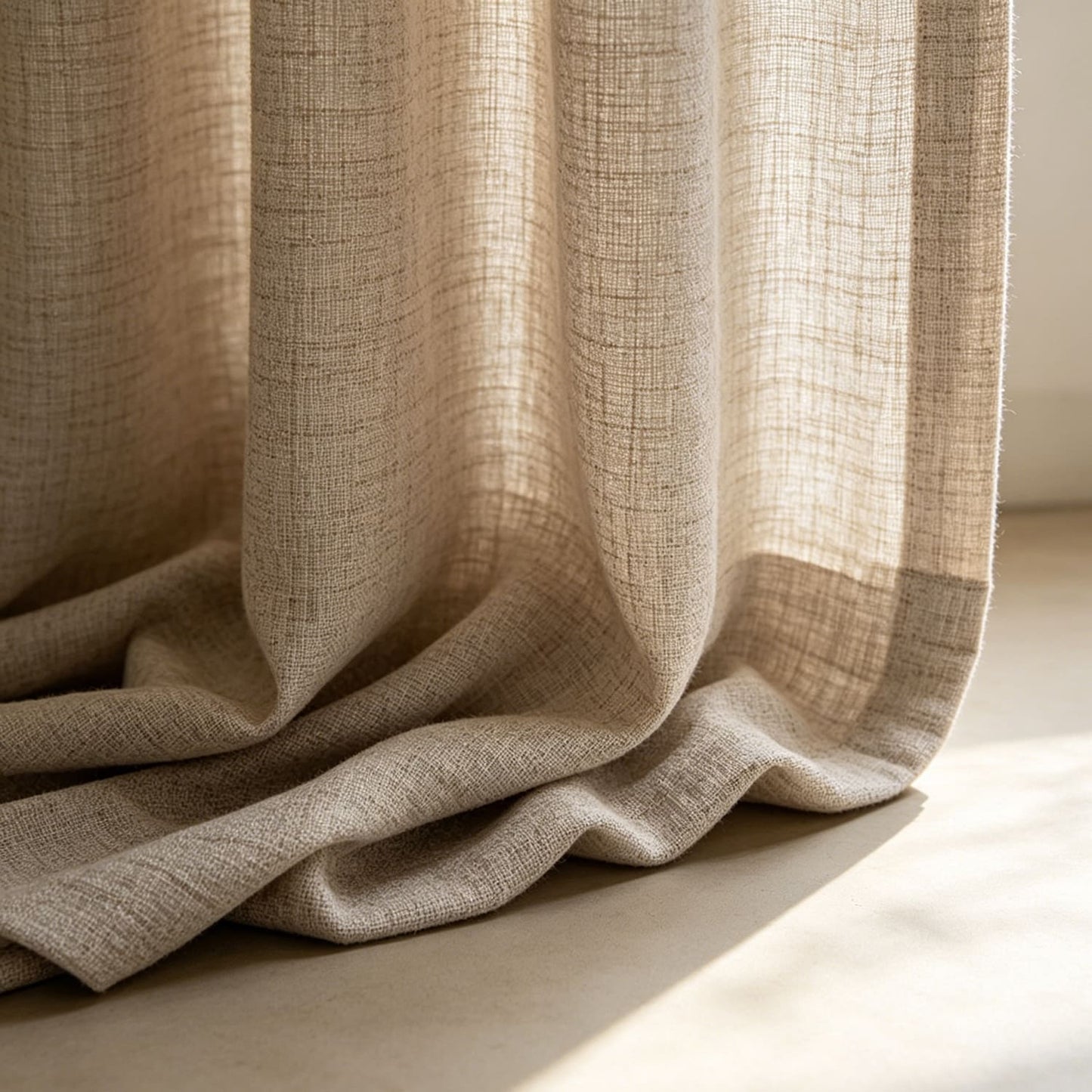 Earthy Natural Flax Beige / Oatmeal Linen Textured Sheer Curtains