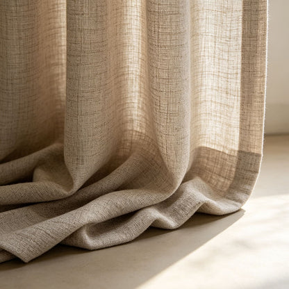 Earthy Natural Flax Beige / Oatmeal Linen Textured Sheer Curtains