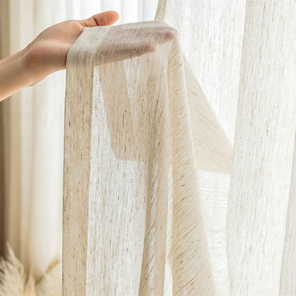 Linen Sheer Curtains Striped Voile for Living Room 2 Panels