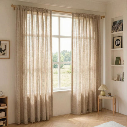 Earthy Natural Flax Beige / Oatmeal Linen Textured Sheer Curtains