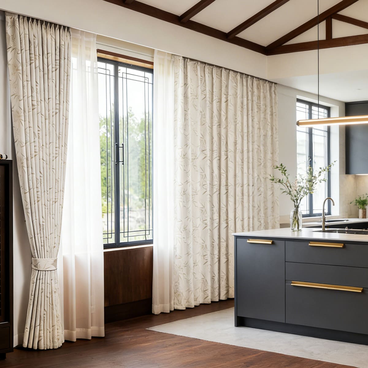 Calm Earthy Zen Bamboo Jacquard Drapery Minimalist Natural Curtains