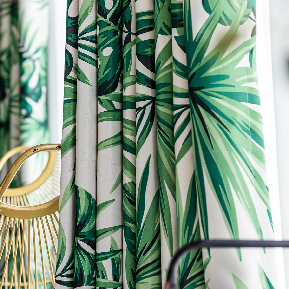 Green Leaf Curtains Blackout Jungle Pattern Drapes for Bedroom 2 Panels