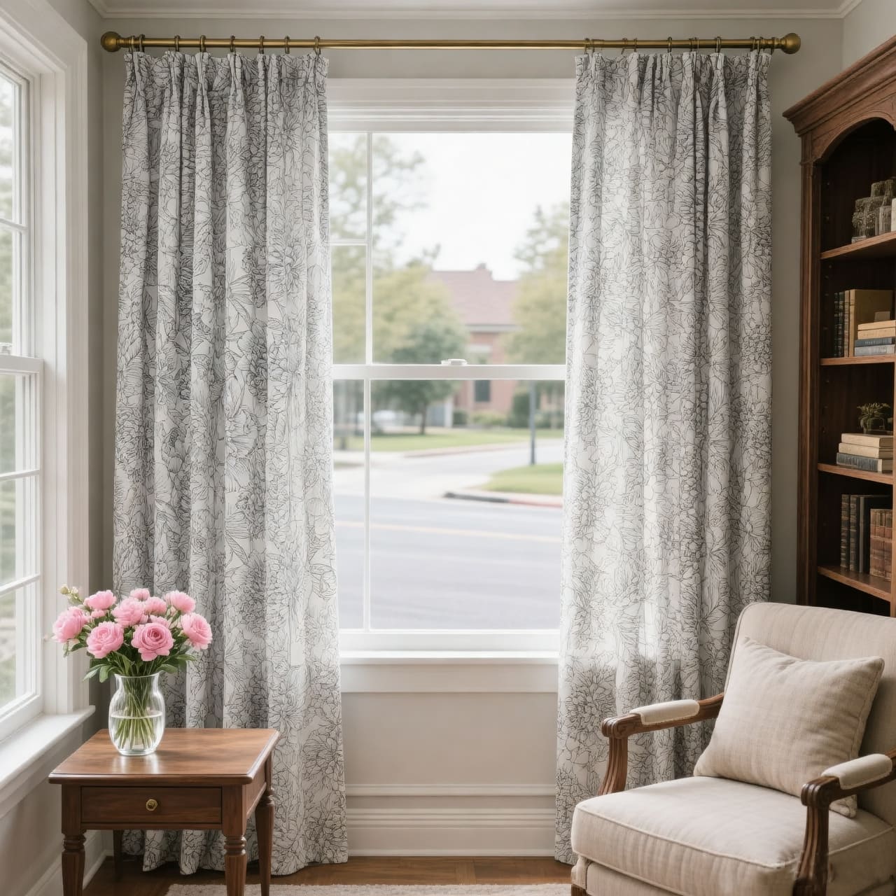 Art Line Drawing Peony Kitchen Curtains Flower Living room Drapes