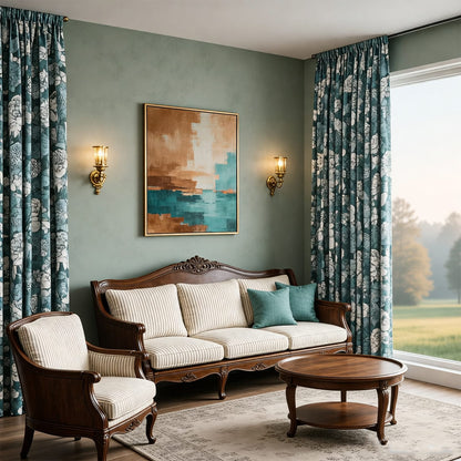 Turquoise Curtains Peony Flowers Curtains Pinch Pleat Drapes