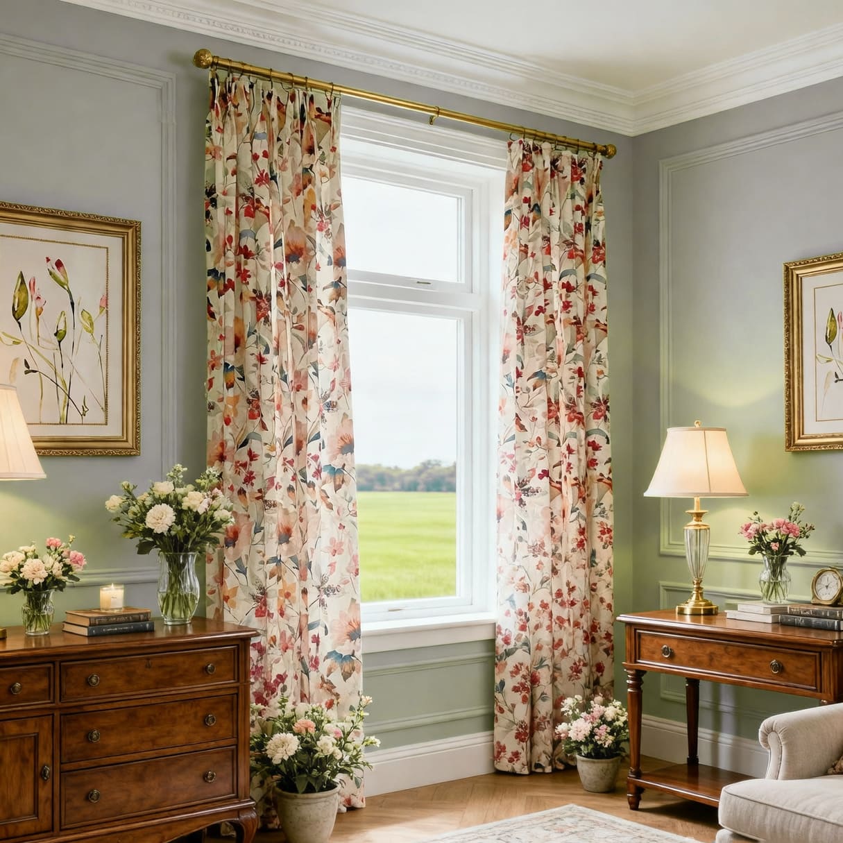 Francfranc Drape Curtain 100x200cm 2枚花柄 Brilliant Flowers Pinch Pleat Curtains Song of Summer Living Room