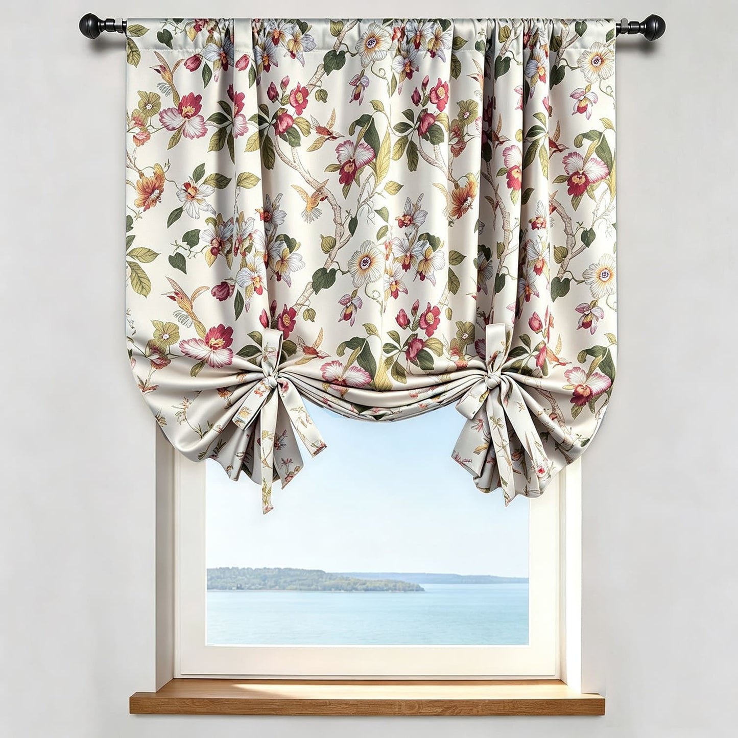 Red Flower Birds Blackout Balloon Shade Curtains