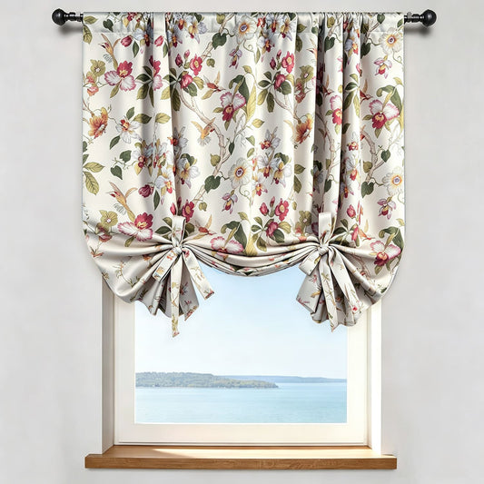 Red Flower Birds Blackout Balloon Shade Curtains