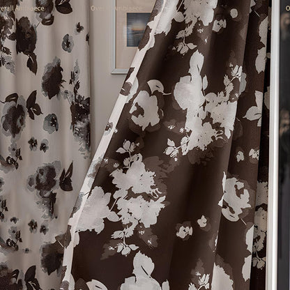 Retro Gray Ink Rose Jacquard Curtain Artistic Chenille