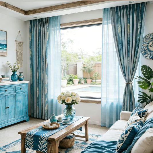 Flowing Dream Pinch Pleat Curtains Blue Gray Striped Art Painting Drapes