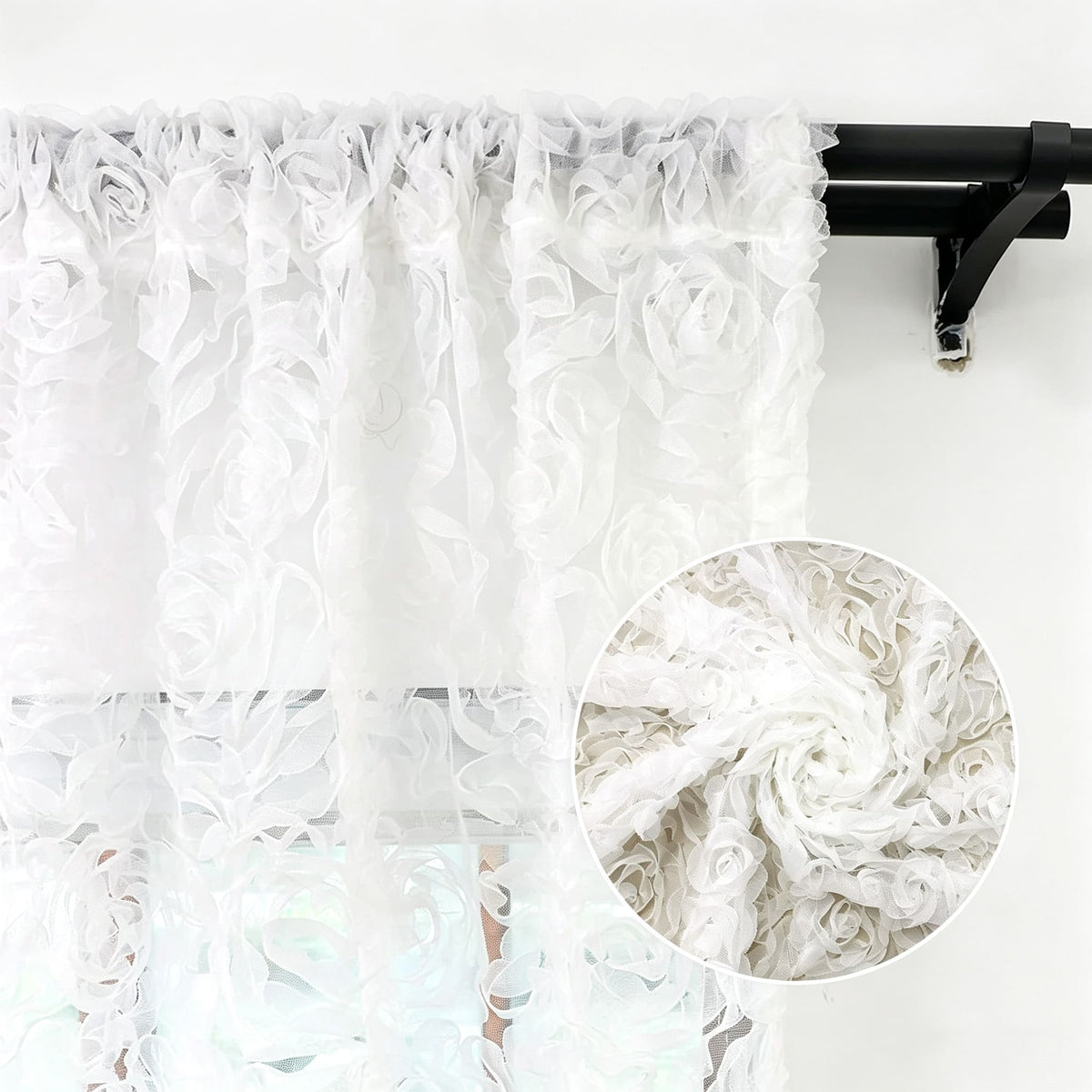 3D Full Roses White Sheer Curtains Romantic Translucidus Tulle Curtains Living Room