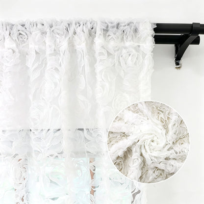 3D Full Roses White Sheer Curtains Romantic Translucidus Tulle Curtains Living Room