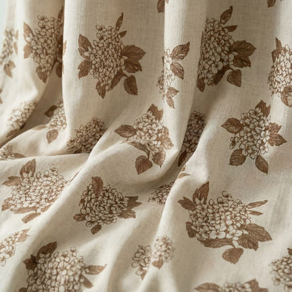 Vintage Brown Natural Linen Hydrangea Print Curtains
