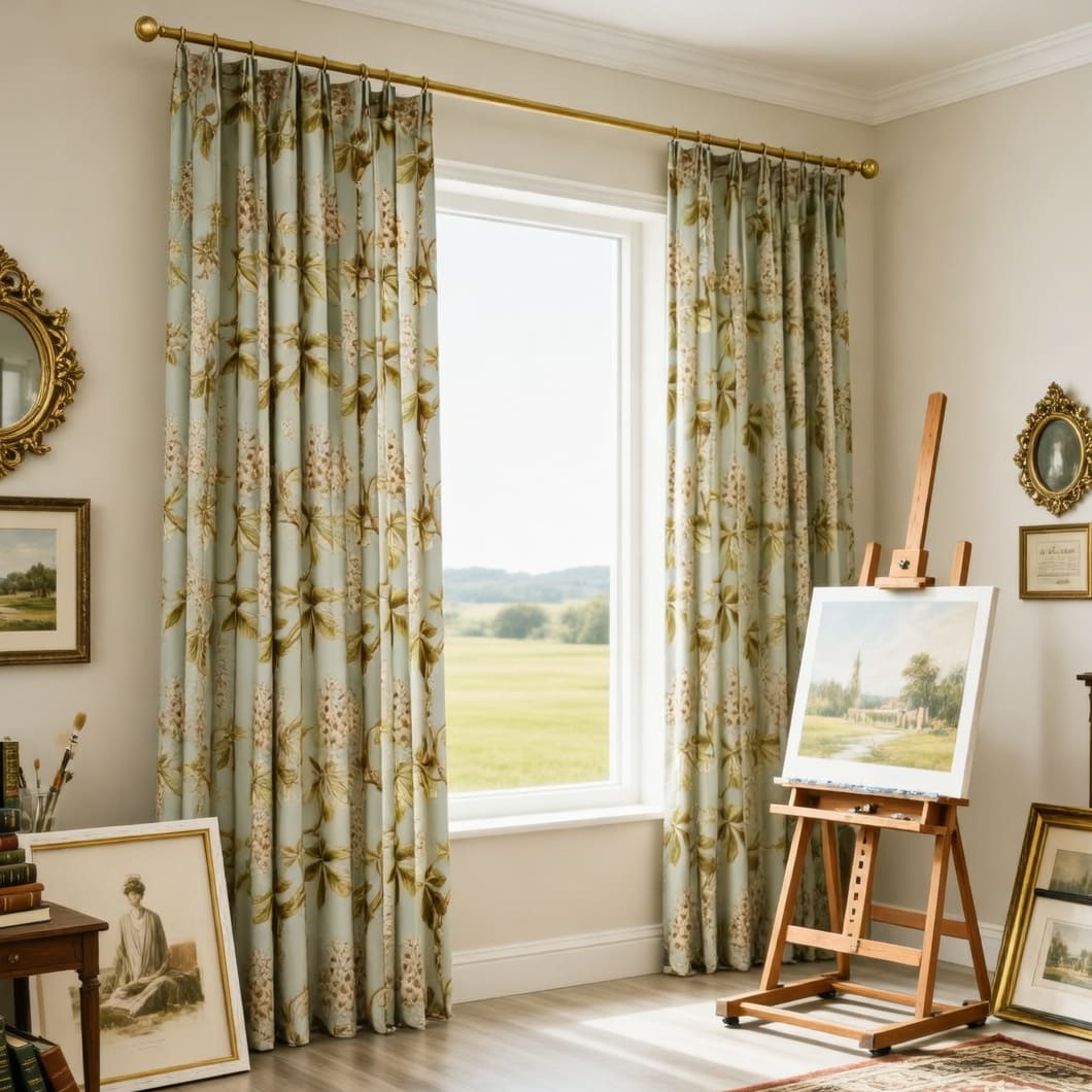 Misty Green Cottage Chestnut Floral Curtains