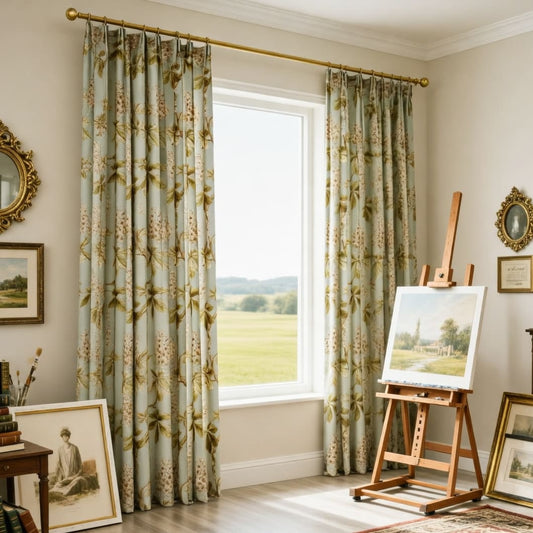 Misty Green Cottage Chestnut Floral Curtains