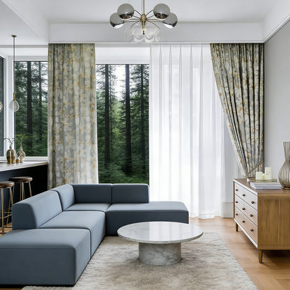 Stone Blue Fig Leaf Curtains Art Painting Living Room Darkening Drapes