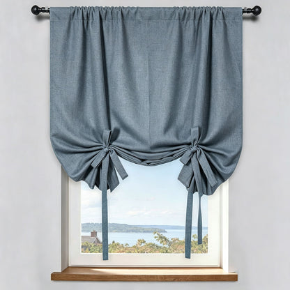 Serene Azure Blue Gray Linen Balloon Shade Curtain