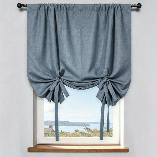 Serene Azure Blue Gray Linen Balloon Shade Curtain