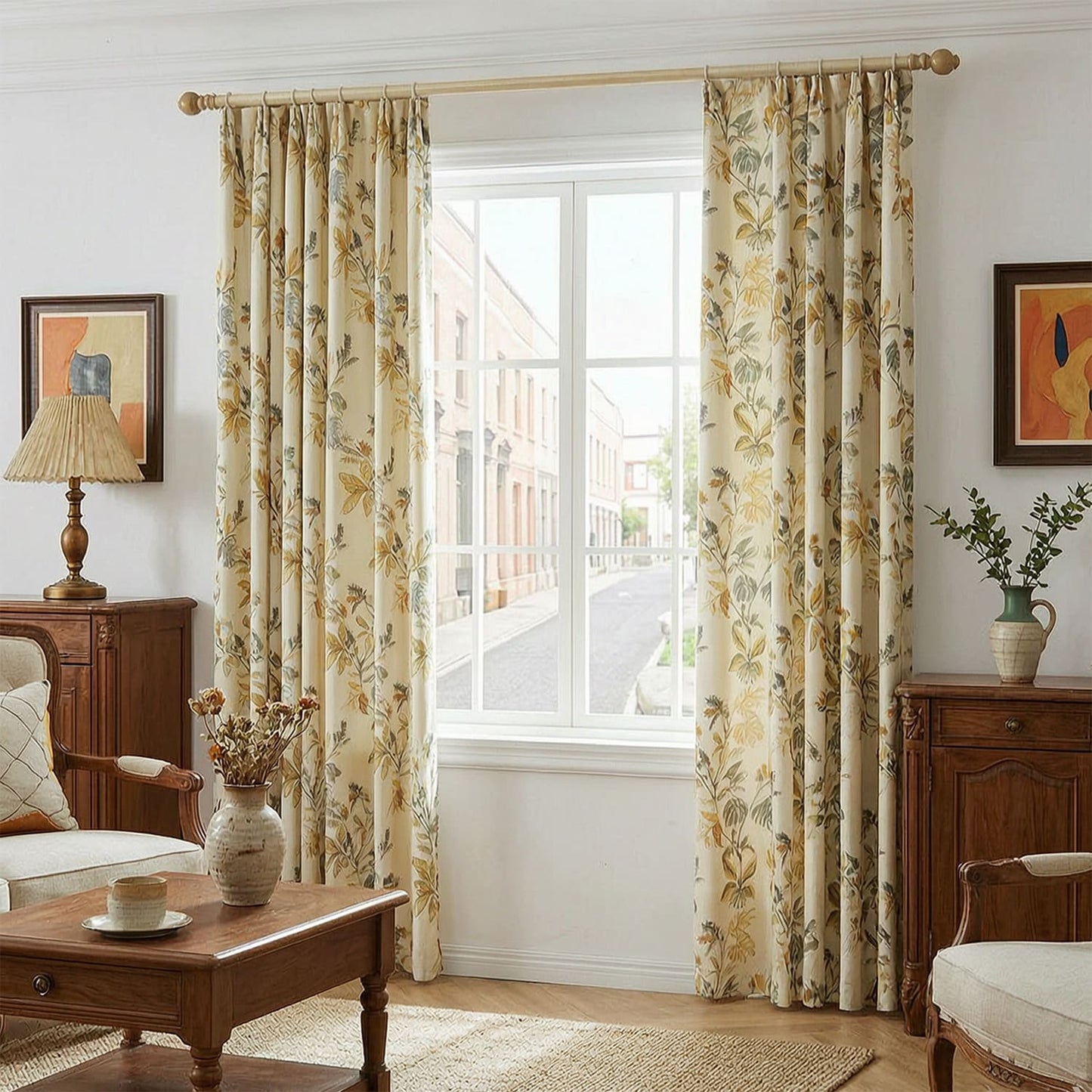 Contemporary Cream Tropical Leaf Print Curtains