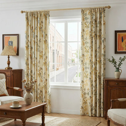 Contemporary Cream Tropical Leaf Print Curtains