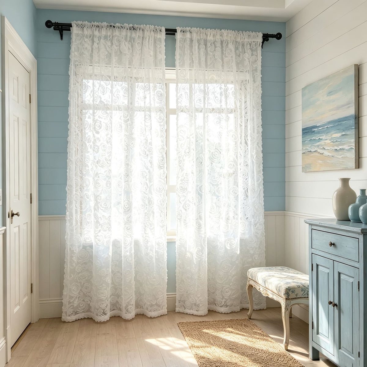 3D Full Roses White Sheer Curtains Romantic Translucidus Tulle Curtains Living Room