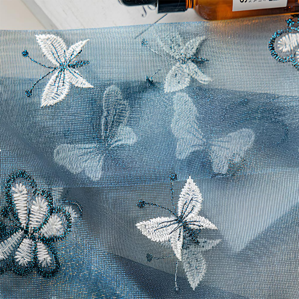 Ethereal Dreamy Shimmering Blue Butterfly Embroidery Whimsical Sheer Curtains