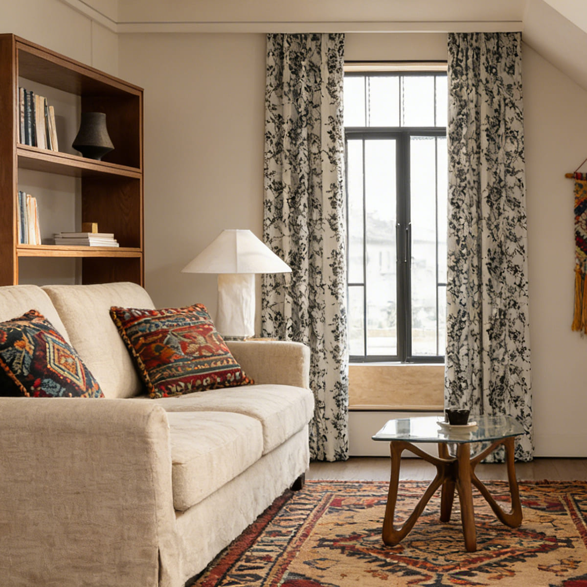 Modern Black Silhouette Floral Vine Chenille Jacquard Curtains Drapes