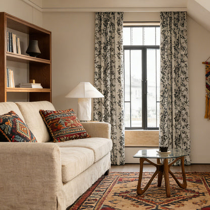 Modern Black Silhouette Floral Vine Chenille Jacquard Curtains Drapes