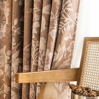 Warm Taupe French Country Antique Floral Curtain Panels