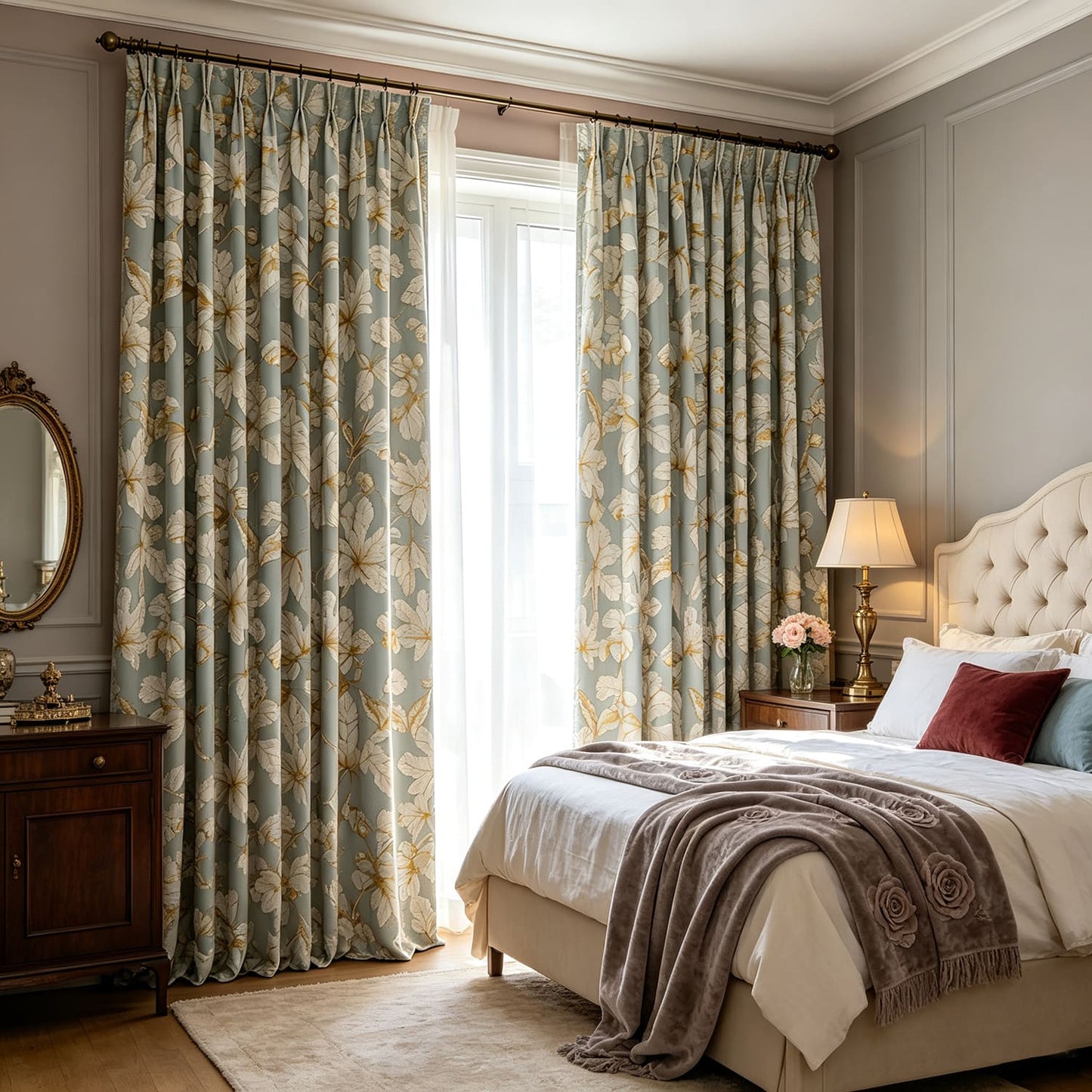 Stone Blue Fig Leaf Curtains Art Painting Living Room Darkening Drapes