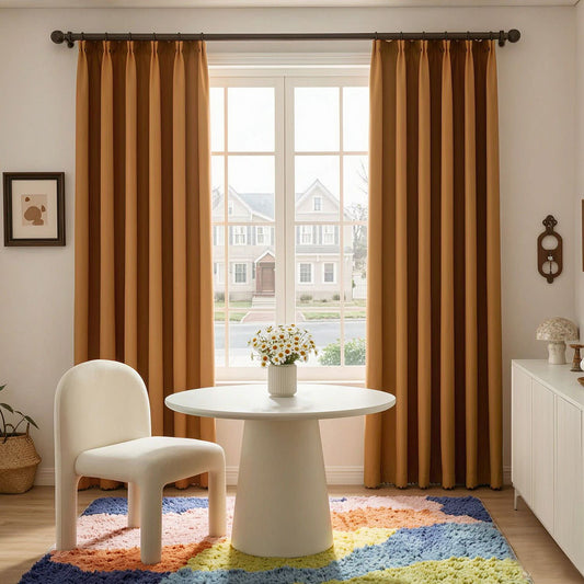 Earthy Neutral Camel Matte Textured Curtain Room Darkening Drapes
