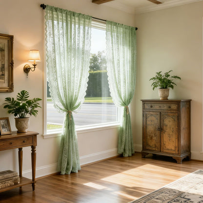 Charming Mint Green Lace Ruffled Sheer Curtains