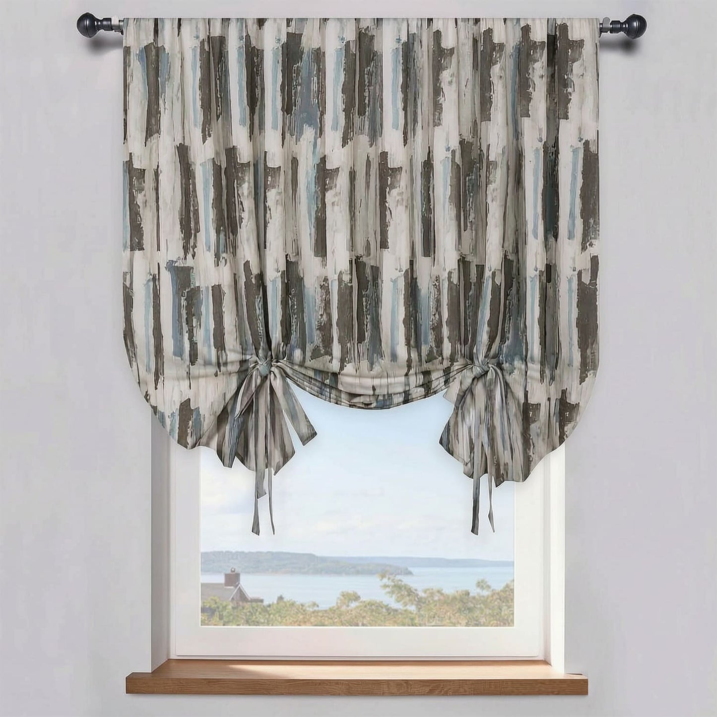Gentleman Style Balloon Shade Curtains Blue Brown Striped Modern Art Drapes