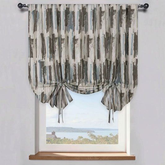 Gentleman Style Balloon Shade Curtains Blue Brown Striped Modern Art Drapes