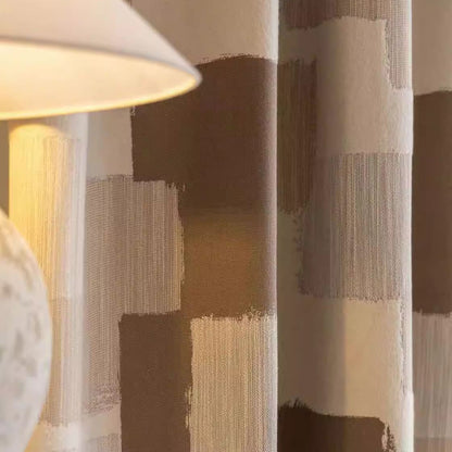 Thickened Elegant Gentleman Plaid Geometric Jacquard Taupe Brown Curtains