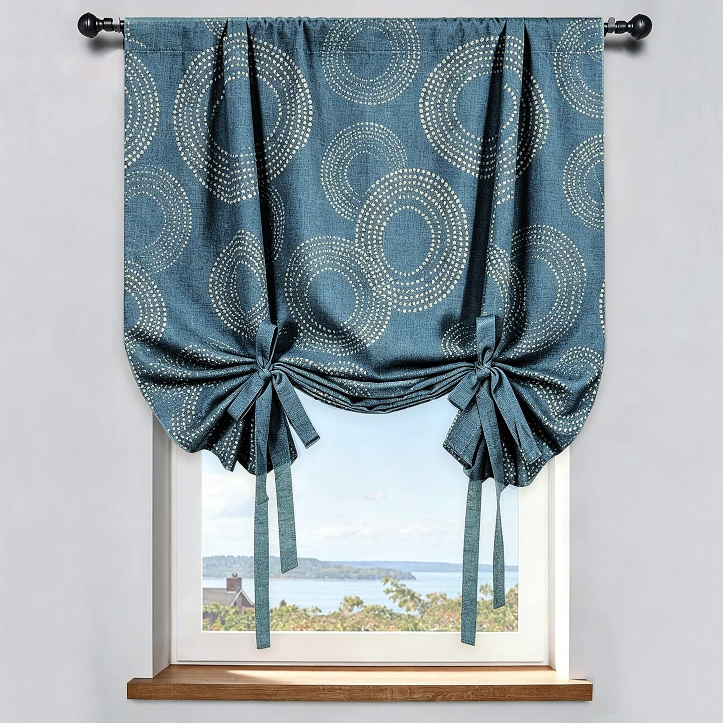 Modern Custom Drapes Teal Blue Geometric Balloon Shade Curtains