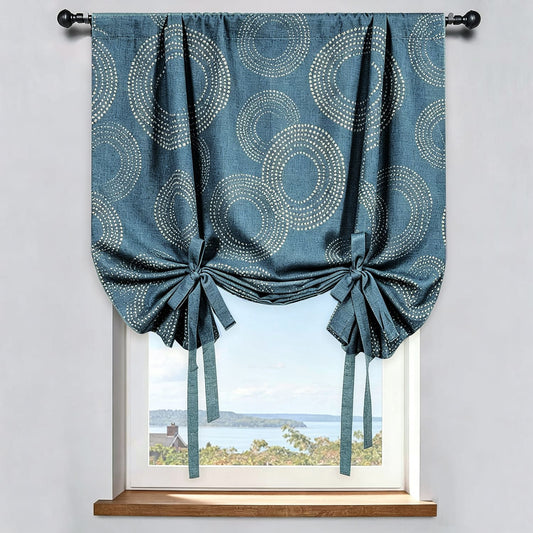 Modern Custom Drapes Teal Blue Geometric Balloon Shade Curtains