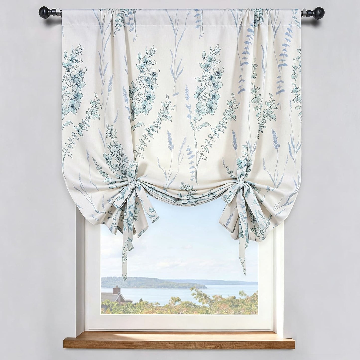 Teal Blue Sage Balloon Shade Curtains Natural Linen Blend Drapes