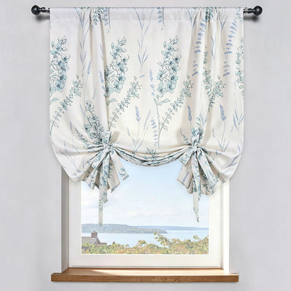 Teal Blue Sage Balloon Shade Curtains Natural Linen Blend Drapes