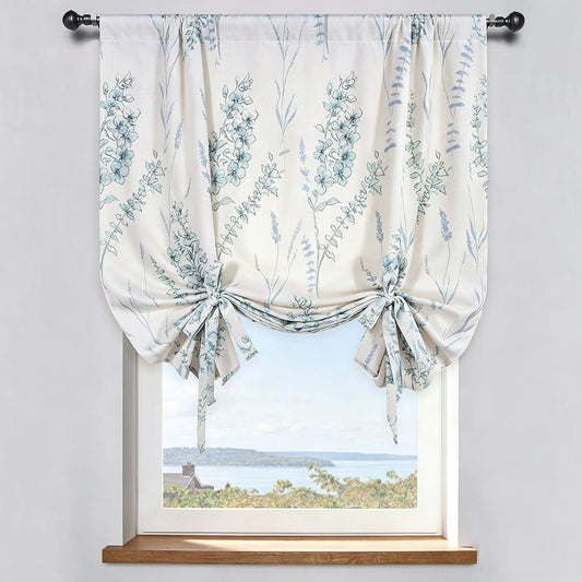 Teal Blue Sage Balloon Shade Curtains Natural Linen Blend Drapes