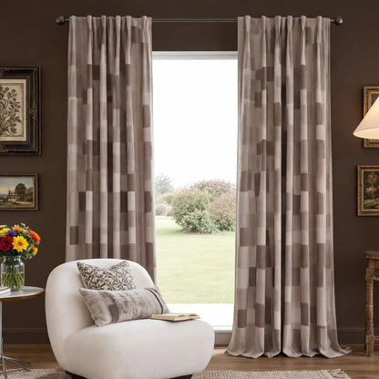 Thickened Elegant Gentleman Plaid Geometric Jacquard Taupe Brown Curtains