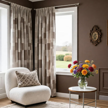 Thickened Elegant Gentleman Plaid Geometric Jacquard Taupe Brown Curtains