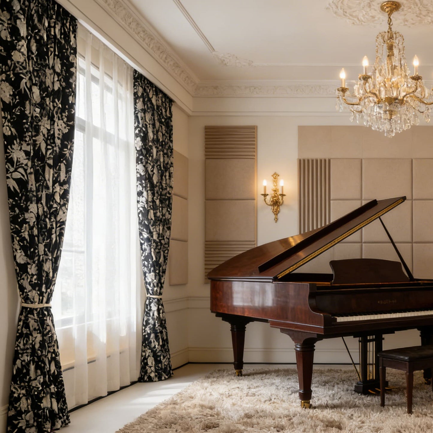 Blackout Retro American Design Chenille Jacquard Black Curtains White Floral