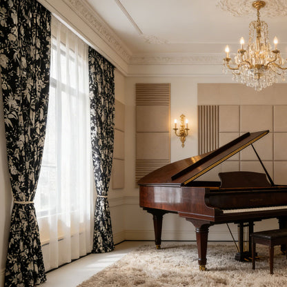 Blackout Retro American Design Chenille Jacquard Black Curtains White Floral