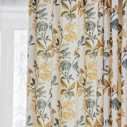 Contemporary Cream Tropical Leaf Print Curtains