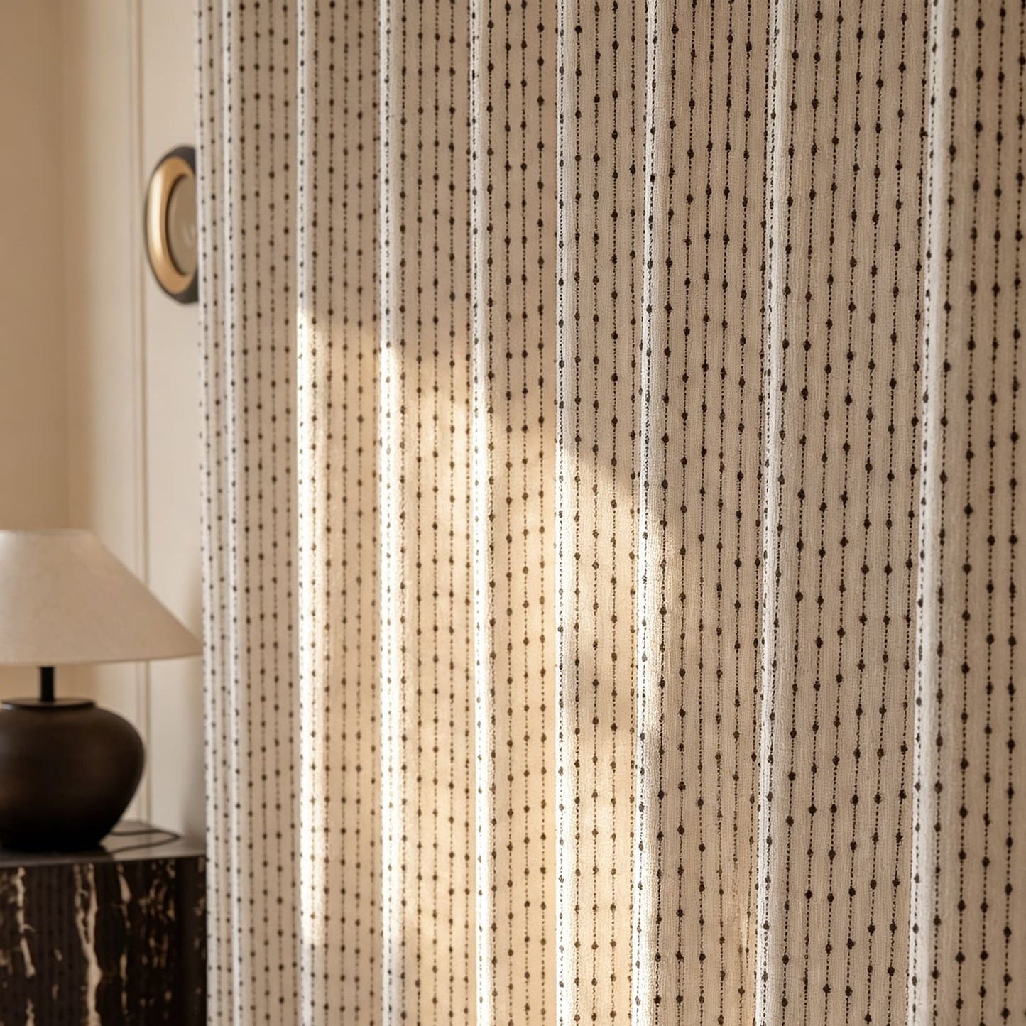 Minimalist Beige & Black Vertical Dot Striped Curtains